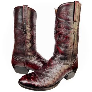 LUCCHESE Vintage Classics Handmade Ostrich Black Cherry Cowboy Western Boots